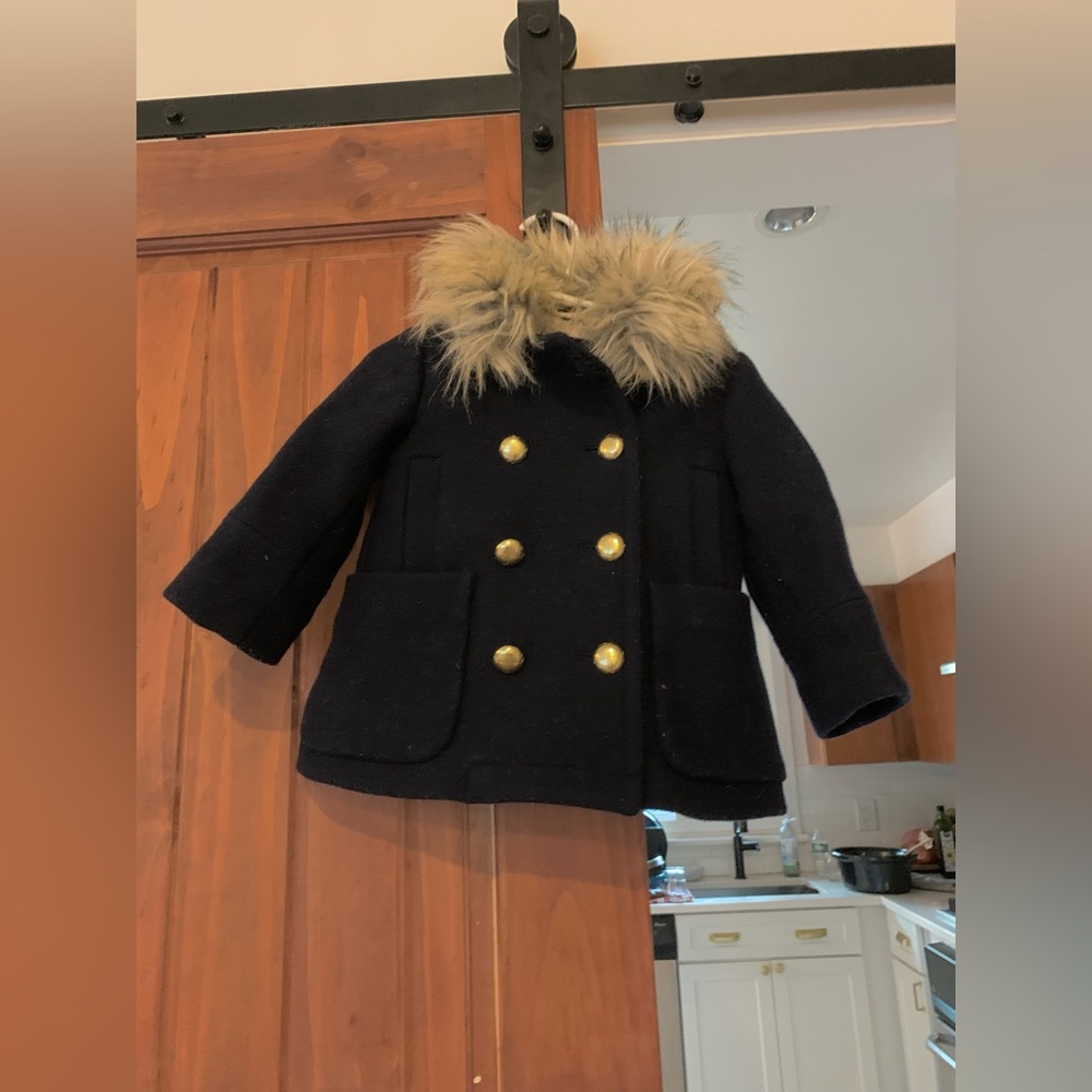 Crewcuts wool pea coat with gold buttons and fur trim kids 2